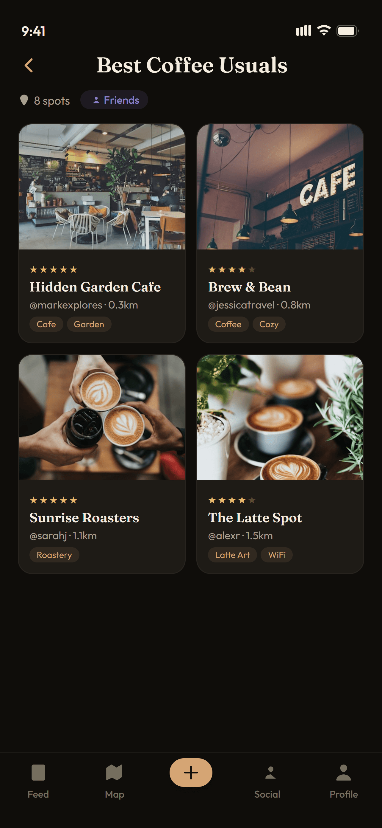Best Coffee Usuals collection with four cafe cards